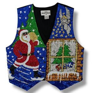 Baby Gem Heavy Sequin Christmas Vest Santa Angel Tree Window Holiday Party Sz L